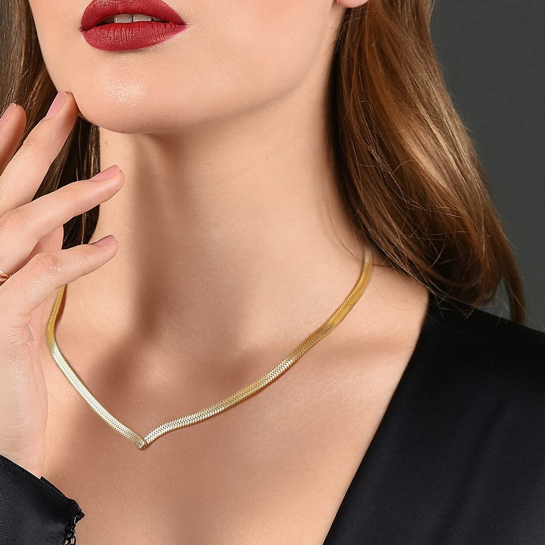 JECOMY Dainty Gold Layered Necklaces for Women 18K Gold Plated Stacked Herringbone Choker Necklace Coin Pendant Snake Chain Necklace Trendy Rope Paperclip Layering Necklace Set for Women