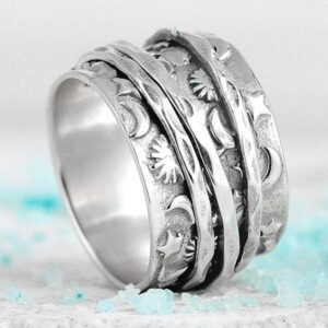 Moon Star Sun Spinner Ring for Women Girls Men Anti Anxiety Fidget Rotate Freely Inspirations Stress Relief Meditation Stacking Middle Finger Wide Band Fashion Vintage Statement Ring Personalized Jewelry Gifts Bff Valentine's Day Birthday Xmas (10)