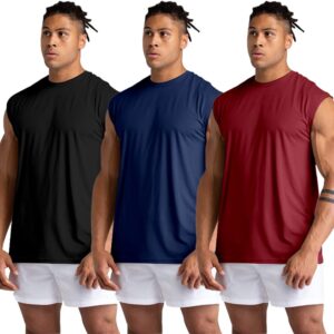 Holure 3 Pack Men's Gym Tank Tops Workout Sleeveless T-Shirts Athletic Muscle Tank Training Bodybuilding ShirtsBlack/Navy/Red XL