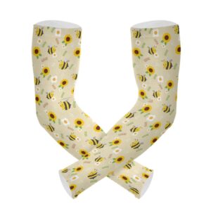 GuoChe Arm Sleeves for Women Gardening Sleeves Sun UV Cooling Sleeve with Thumb Hole Bee Sunflower Flower