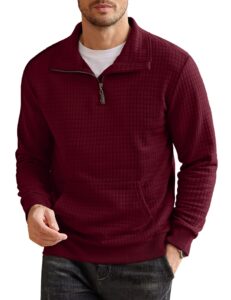 coofandy men 1/4 zip polo sweatshirt long sleeve lightweight collar pullovers for spring fall winter wine red