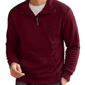 COOFANDY Men 1/4 Zip Polo Sweatshirt Long Sleeve Lightweight Collar Pullovers for Spring Fall Winter Wine Red