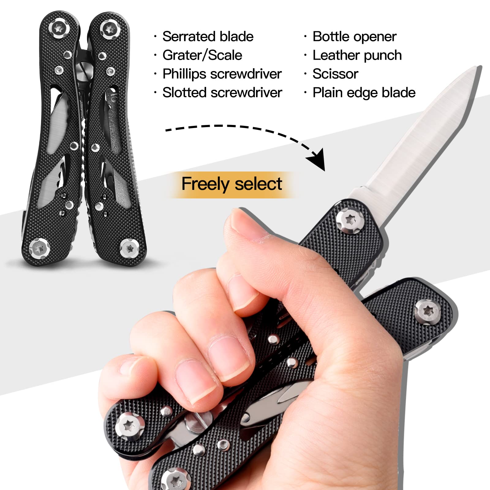 Kaba 12-in-1 Multitool Pliers of Fishing Tools, Professional Stainless Steel Multitool Pliers,Pocket Knife,Bottle Opener,Apply to Survival,Camping, Hunting and Hiking DIY Gifts for Men