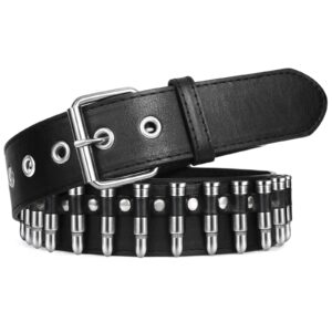 SUOSDEY Black Studded Belt,Y2K Silver Metal Grommet Belt for Men Women Punk Rock Style for Jeans Pants (A-black, 28-34)