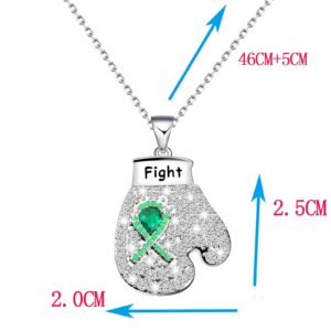 CHOORO Green Awareness Ribbon Charm Boxing Glove Necklace Gift for Lymphoma/Lyme Disease/Mental Illness/Bipolar Disorder/Cerebral Palsy (Green Awareness N)