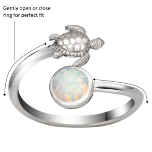 Aloha Jewelry Sterling Silver Created Opal Turtle and Moon Adjustable Easy Resize Wrap Around Bypass Ring Eternity Band (White, 4 - 7)