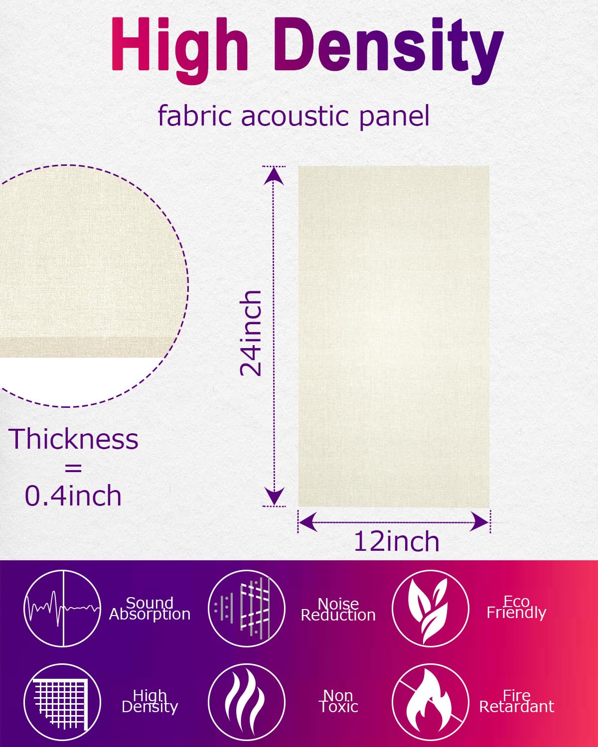 BUBOS Acoustic Panels,4 Pack 24''x12'' Fabric Wrapped Panel Soundproof Wall Panels,Self-adhesive Sound Absorbing Panels for Studios, Office, Home Theater,Beige