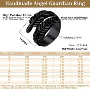 Bestyle Stainless Steel Black Feather Wrap Ring Guardian Wings Rings Stainelss Steel Band Rings Love Statement Jewelry Gifts for Women Men,Size 10