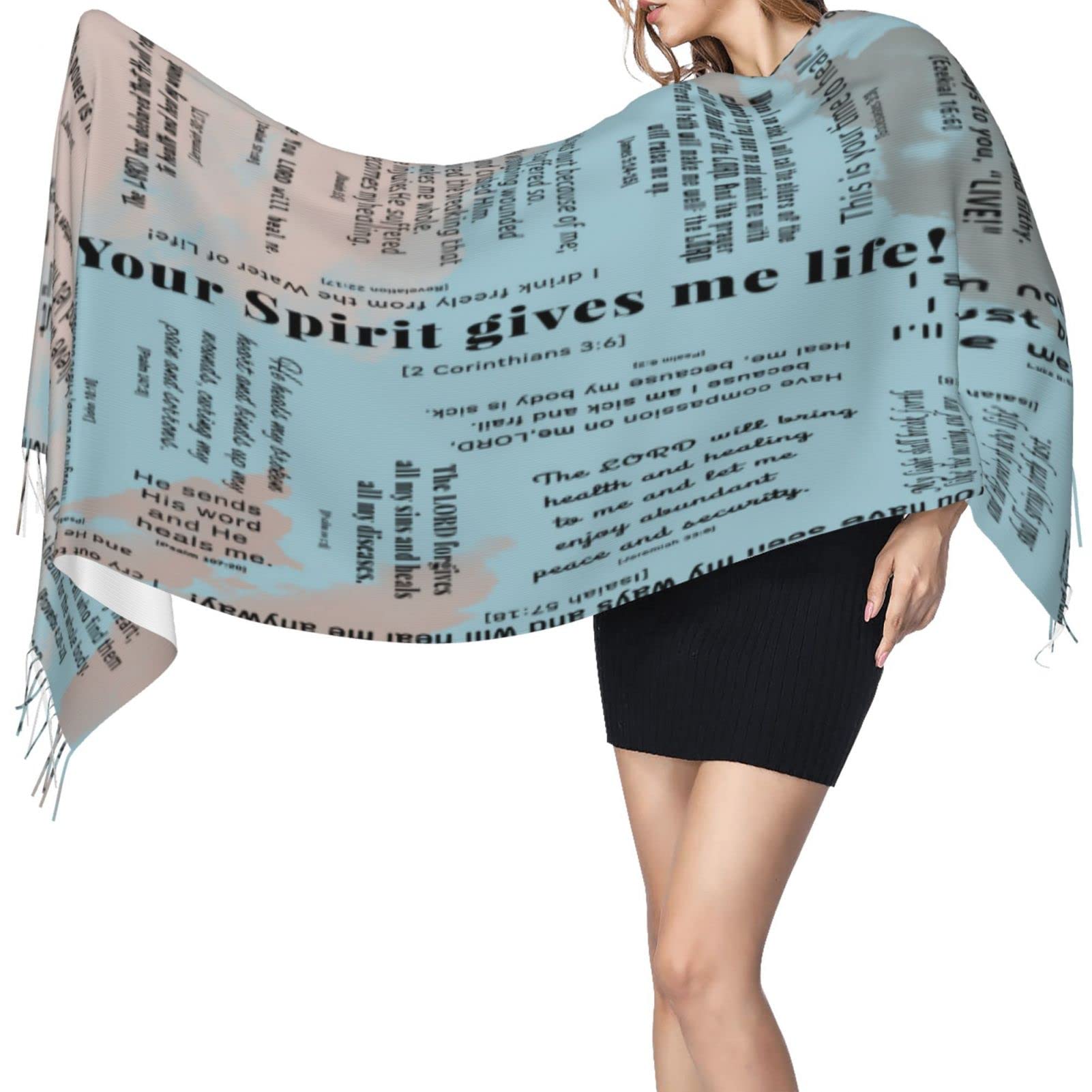 Prayer Healing Inspirational Scripture Bible Verse Religious Scarf Pashmina Shawls Wraps Dress Wedding Bridal Scarves