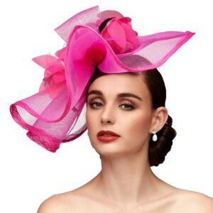 ts fascinators hat mesh floral feather fascinator headband for wedding cocktail tea party or special occasion(fuchsia)