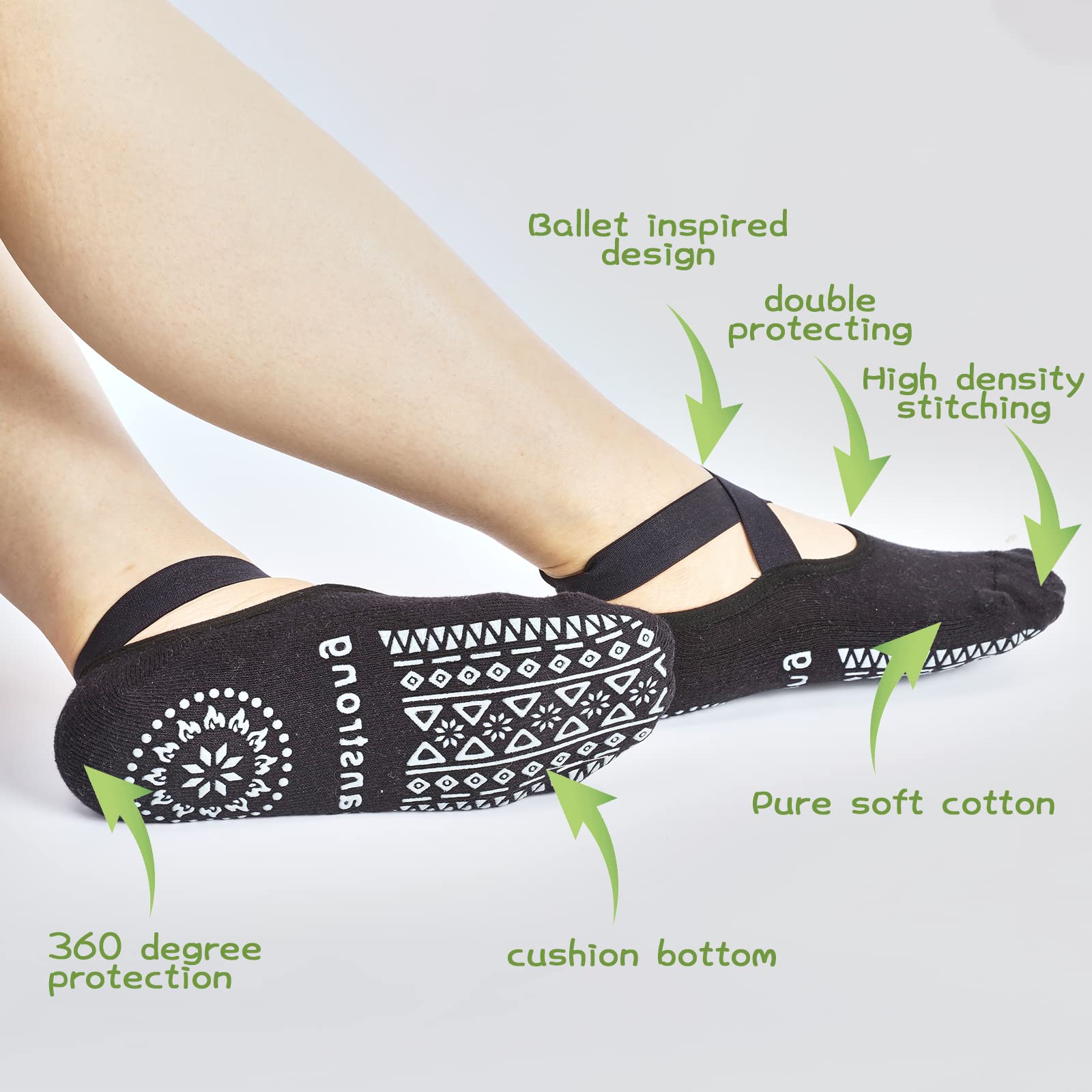 Anti-skid Yoga Grips Socks,Non Slip Socks for Fitness Pilates Ballet Hospital Workout, Pilates Cushion Socks Women size 5-9