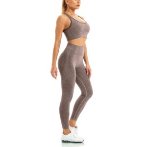 WodoWei Women 2 Piece Workout Outfits Sports Bra Seamless Leggings Yoga Gym Activewear Set (YO610-Brown Marl-M)