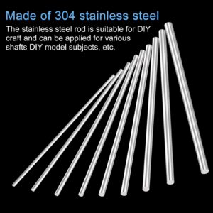 MECCANIXITY 304 Stainless Steel Round Rods, 2mm x 350mm Solid Shaft Rods for DIY Craft Model Car Helicopter Airplane, Pack of 10