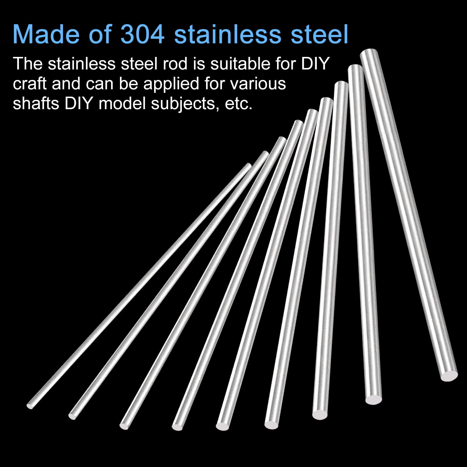 MECCANIXITY 304 Stainless Steel Round Rods, 2mm x 350mm Solid Shaft Rods for DIY Craft Model Car Helicopter Airplane, Pack of 10