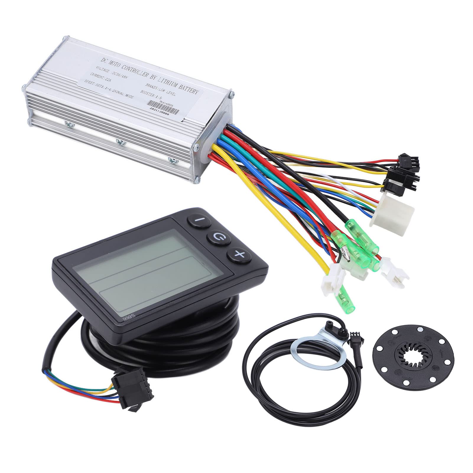 FOUF Electric Bike Motor Controller, 22A 36V 48V 500W Brushless Motor Controller LCD Panel Kit and E Bike Conversion Kit, Common Controller with LCD S866 Panel Thumb Throttle for 500W Motor