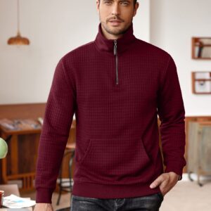 COOFANDY Men 1/4 Zip Polo Sweatshirt Long Sleeve Lightweight Collar Pullovers for Spring Fall Winter Wine Red