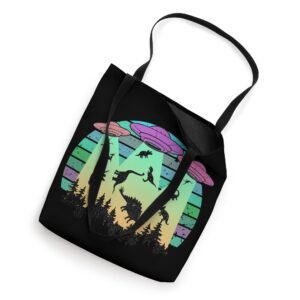 Funny UFO Alien Abduction Dinosaur Retro Aesthetic Camping Tote Bag