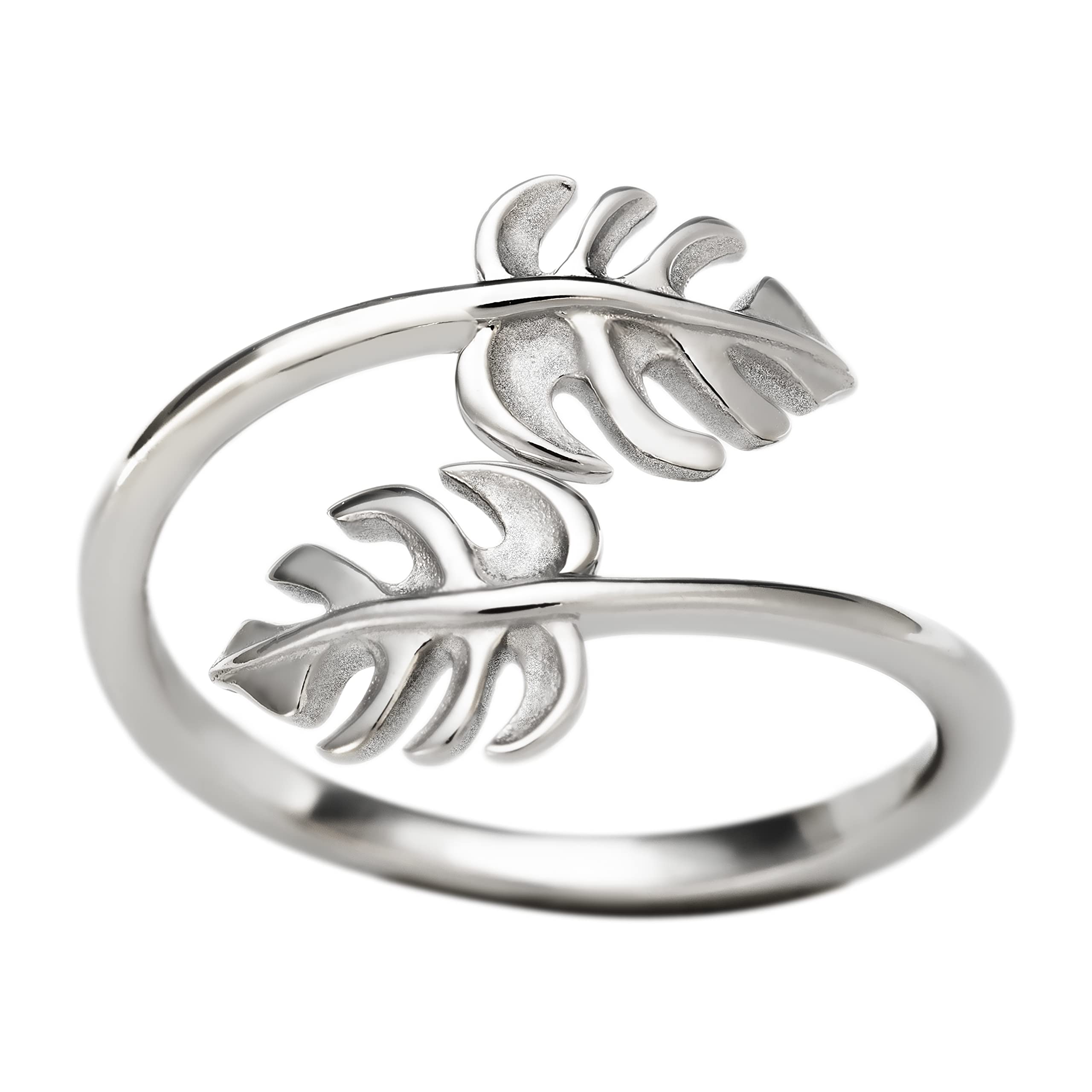 Aloha Jewelry Sterling Silver Two Monstera Leaf Adjustable Easy Resize Wrap Around Bypass Ring Eternity Band (Silver, 7.5 - 13), EMVSSRBPM9