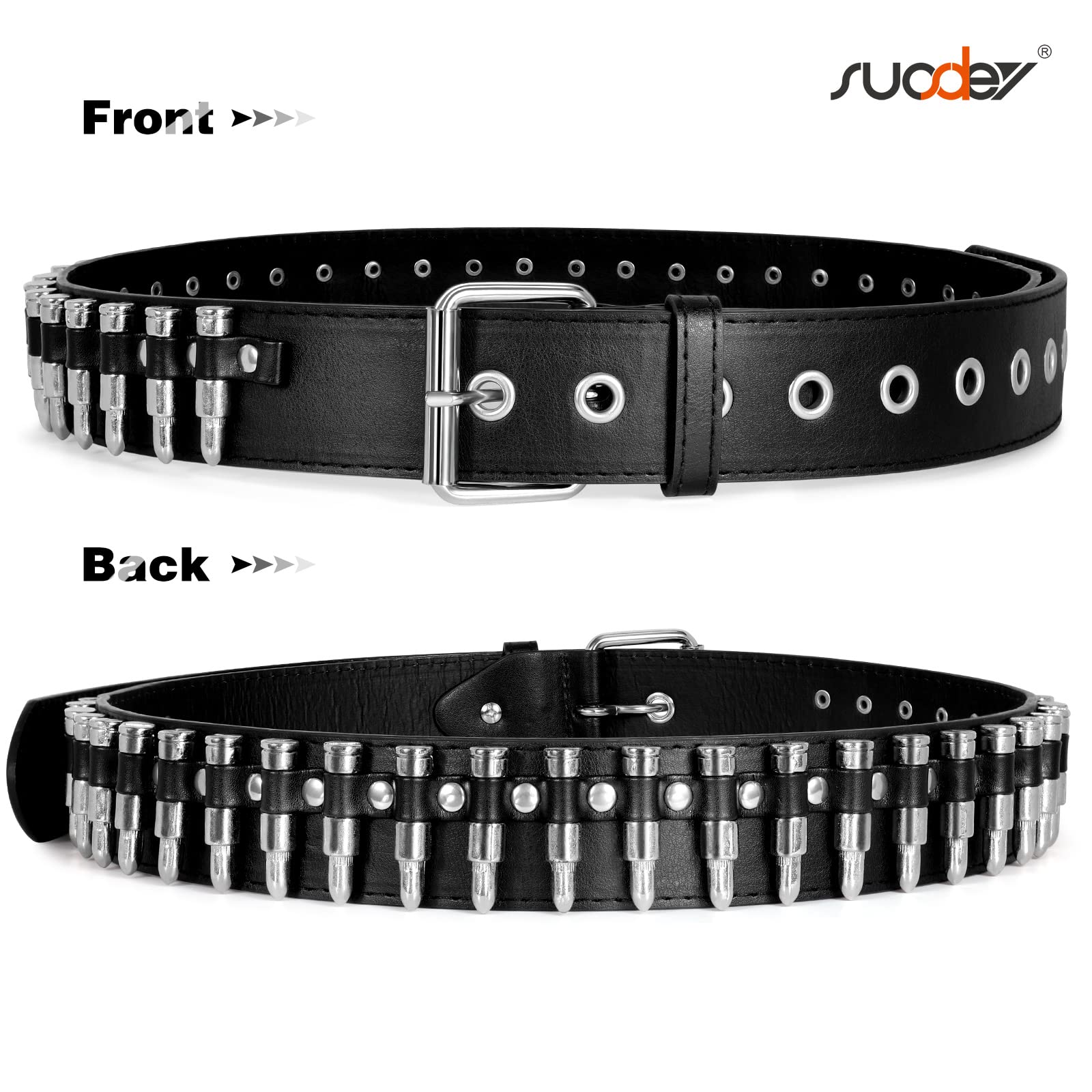 SUOSDEY Black Studded Belt,Y2K Silver Metal Grommet Belt for Men Women Punk Rock Style for Jeans Pants (A-black, 28-34)