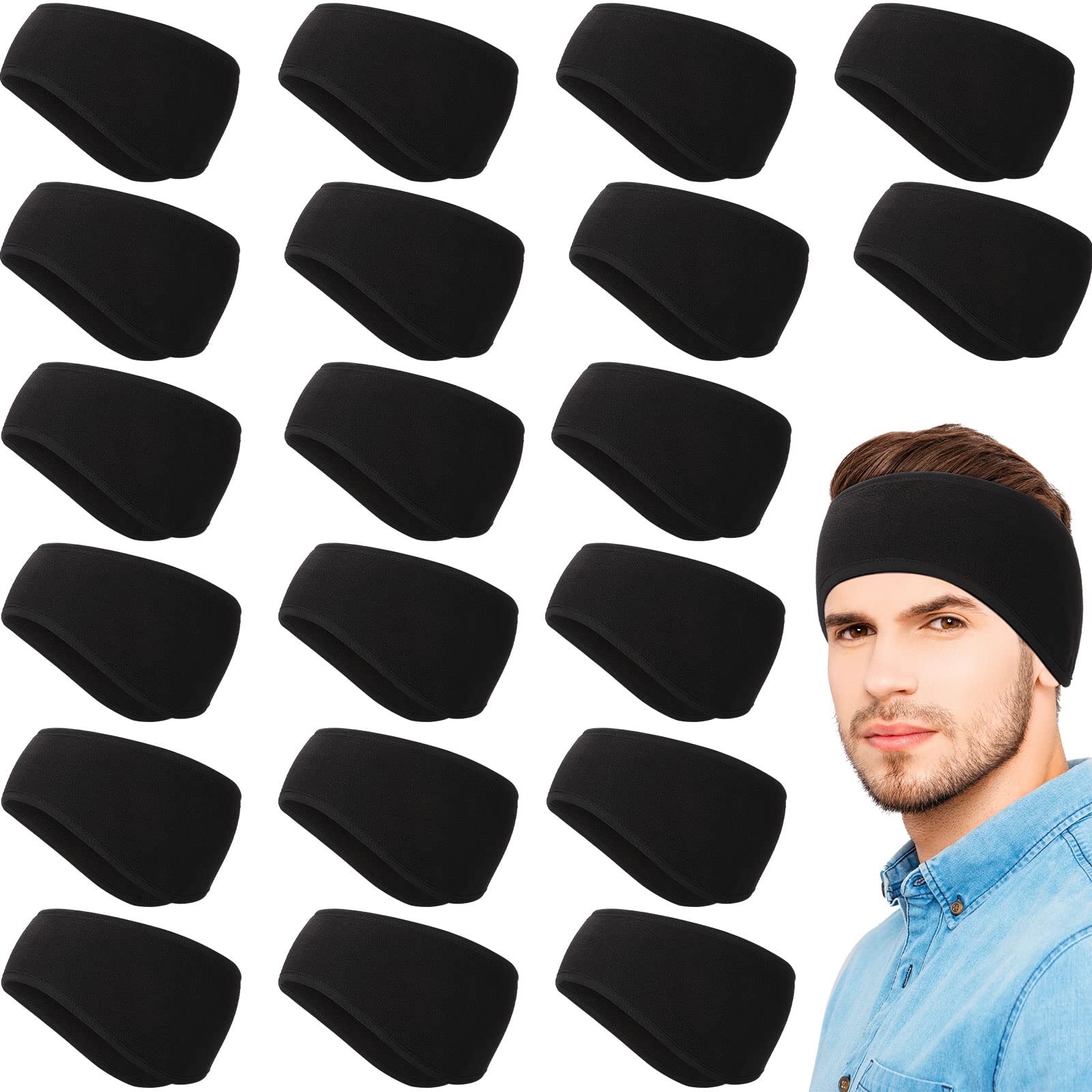 Jexine 20 Pcs Headband Ear Warmer Bulk Fleece Winter Ear Muffs Running Gear Running Headband for Women Men Sports Cold Weather (Black)