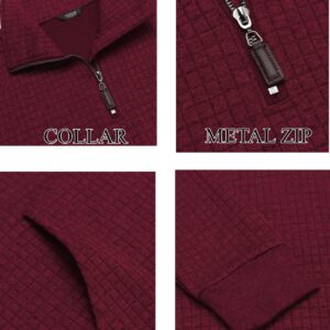 COOFANDY Men 1/4 Zip Polo Sweatshirt Long Sleeve Lightweight Collar Pullovers for Spring Fall Winter Wine Red