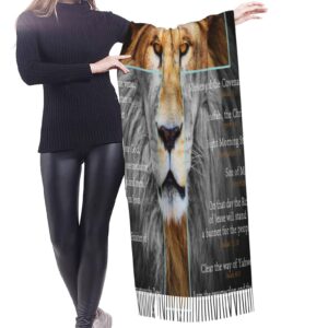 Bible Verse Christian Lion Prayer Religious Scarf Pashmina Shawls Wraps Evening Dress Bridesmaid Wedding Bridal Scarves, 77''x27'' (WJ0620R02)