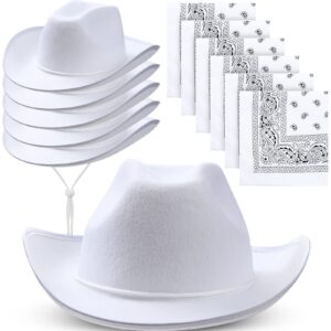 coume 12 pcs adult cowboy hat for women and men western cowgirl hats with adjustable drawstring and cowboy party paisley bandana(white), one size