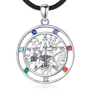 vito 925 sterling silver tetragrammaton necklace for women, amuleto de proteccion pentagram necklace for women men, chakra pentagram pendant yhwh witch jewelry, 24 inch cord