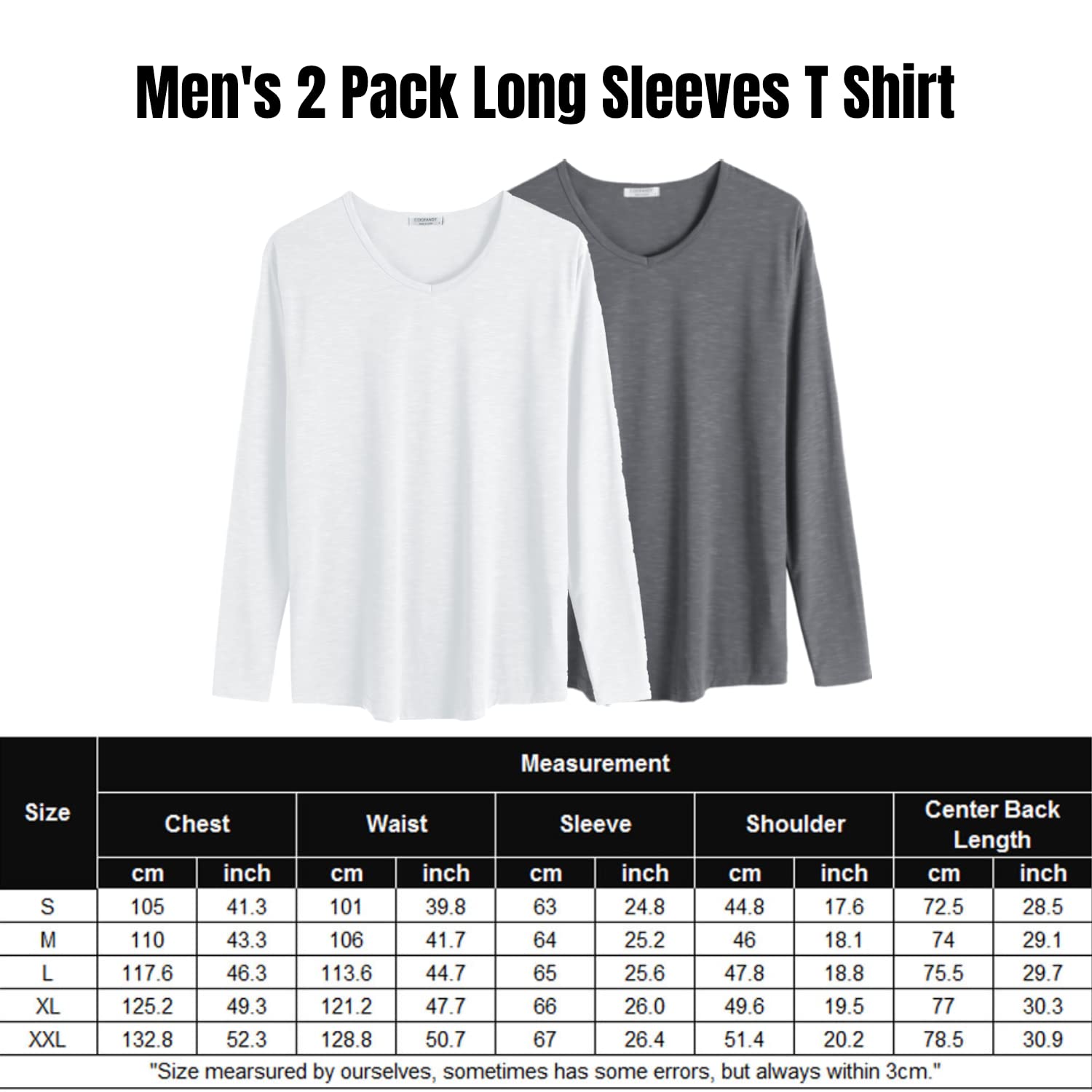 COOFANDY Men Muscle V Neck T Shirt Hipster Bodybuilding Fitted Casual Shirt Pack Grey/White