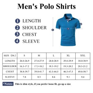 A WATERWANG Men's Short Sleeve Polo Shirts, Slim-fit Cotton Golf Polo Shirts Basic Designed Teal Blue