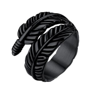 bestyle stainless steel black feather wrap ring guardian wings rings stainelss steel band rings love statement jewelry gifts for women men,size 10