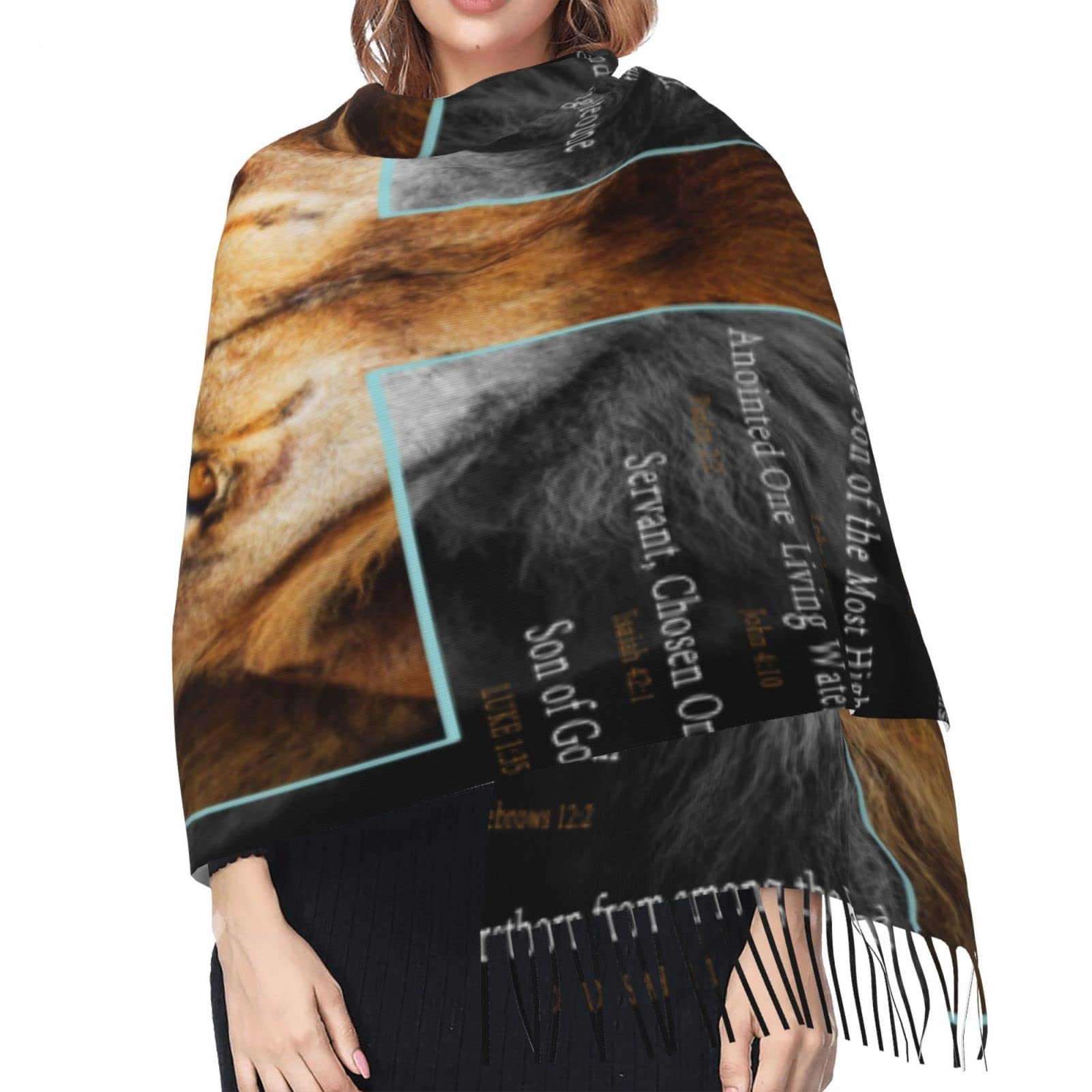 Bible Verse Christian Lion Prayer Religious Scarf Pashmina Shawls Wraps Evening Dress Bridesmaid Wedding Bridal Scarves, 77''x27'' (WJ0620R02)