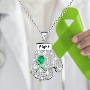 CHOORO Green Awareness Ribbon Charm Boxing Glove Necklace Gift for Lymphoma/Lyme Disease/Mental Illness/Bipolar Disorder/Cerebral Palsy (Green Awareness N)