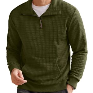 COOFANDY Mens Quarter Zip Sweatshirt Long Sleeve Casual Waffle Pullover Sweatshirt with Pocket Army Green