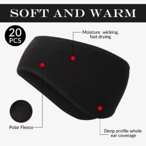 Jexine 20 Pcs Headband Ear Warmer Bulk Fleece Winter Ear Muffs Running Gear Running Headband for Women Men Sports Cold Weather (Black)