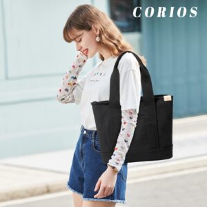 CORIOS Women Handbag Canvas Tote Bag Lightweight Shoulder Bag Casual Top Handle Bag Large Capacity Chic Bag Hobo Bag for Work Shopping Travel Dail Black