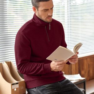 COOFANDY Men 1/4 Zip Polo Sweatshirt Long Sleeve Lightweight Collar Pullovers for Spring Fall Winter Wine Red