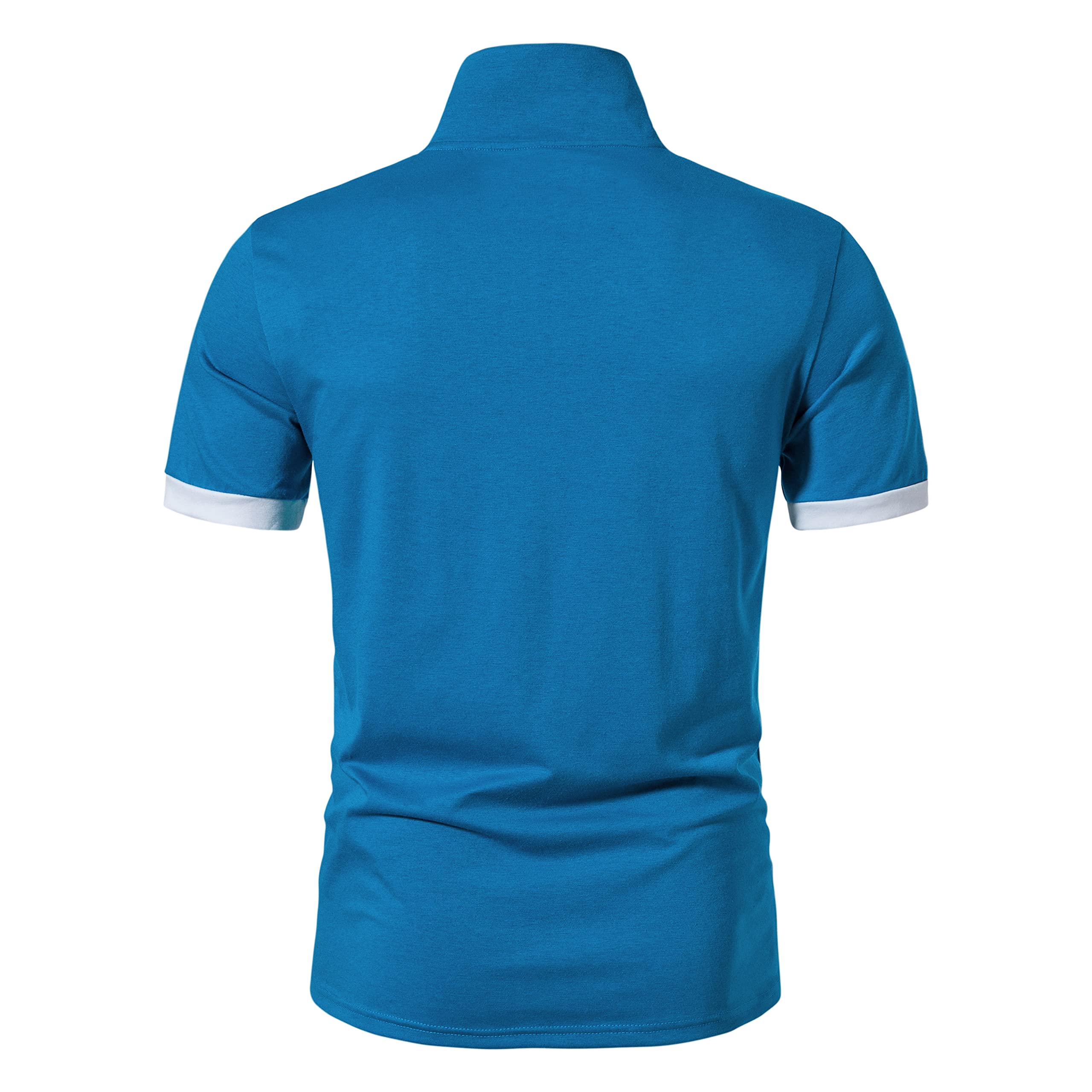 A WATERWANG Men's Short Sleeve Polo Shirts, Slim-fit Cotton Golf Polo Shirts Basic Designed Teal Blue