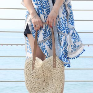 Oweisong Women Straw Beach Bag Large Summer Purse Woven Straw Handbags Tote Shoulder Bag for Vacation Travel