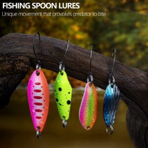 QualyQualy Fishing Spoon Lure Assortment, 30pcs Colorful Trout Lure Set Casting Metal Fishing Lure Trolling Spoon Lure Single Hook Tackle Kit