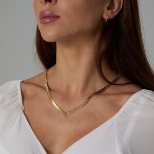 JECOMY Dainty Gold Layered Necklaces for Women 18K Gold Plated Stacked Herringbone Choker Necklace Coin Pendant Snake Chain Necklace Trendy Rope Paperclip Layering Necklace Set for Women