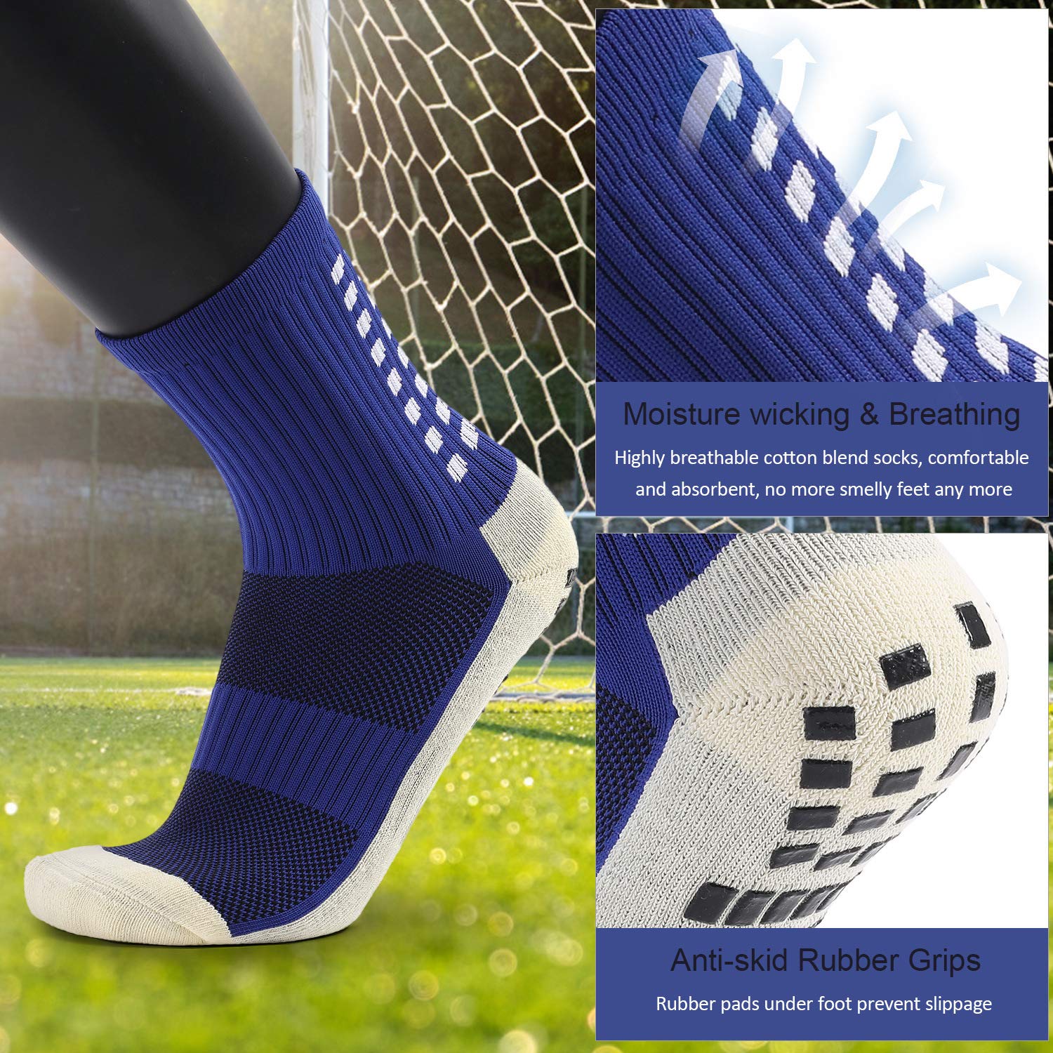 Anti-slip Sport Socks Athletic Socks Non-slip Rubber Grip for Football, Rugby, Basketball, Running, Hiking, YogaPilates (Blue Socks) One Size