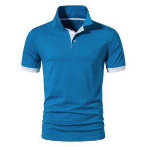 A WATERWANG Men's Short Sleeve Polo Shirts, Slim-fit Cotton Golf Polo Shirts Basic Designed Teal Blue