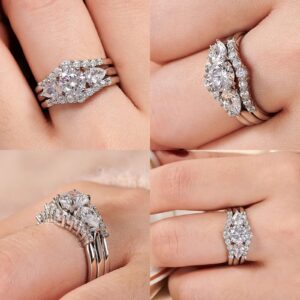 Wuziwen 1 Carat Wedding Ring Set for Women 3Pcs Engagement Rings CZ 925 Sterling Silver Size 7