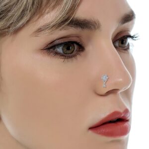 Tornito 12Pcs Nose Ring Nose Stud L Shaped Snake Butterfly CZ Flower Moon Dangle Nose Rings Stud for Women Men Silver Tone 20G