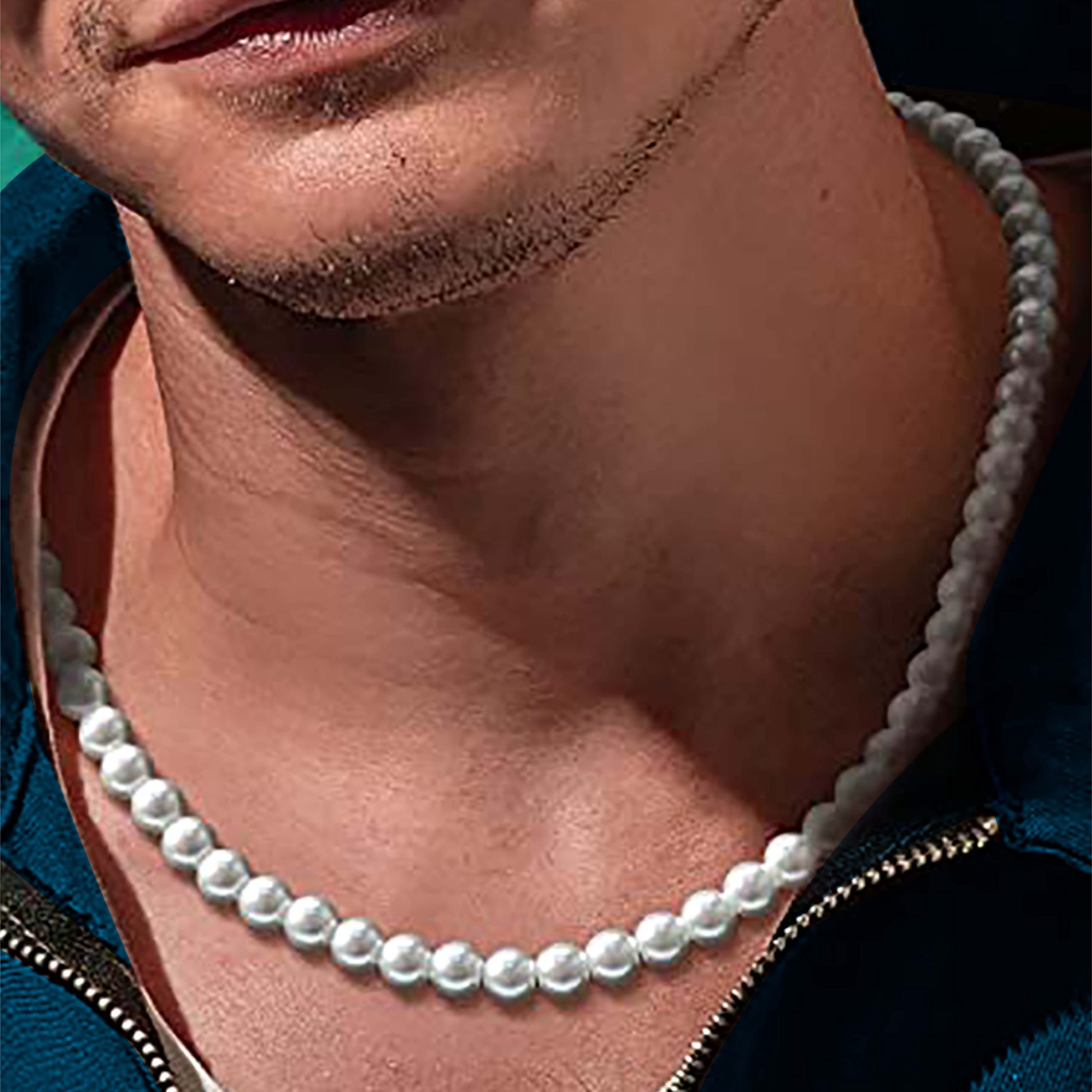 Pearl Necklace for Men, White Pearl Necklace for Women, 8MM Round Pearl Necklace, Pearl Jewelry 20" Length