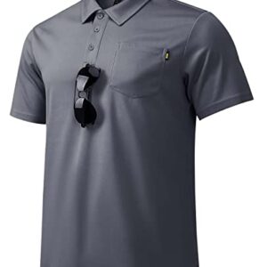 MIER Men's Polo Shirts Polyester Casual Tennis Collared Shirts Short Sleeve with Pocket, Sun Protection, Grey, XXL