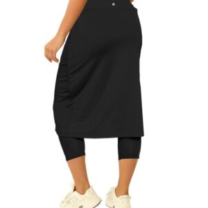 Aurgelmir Womens Tennis Skirt with Capris Leggings Golf Knee Length Skorts Athletic Long Skirts for Women with Pockets Black