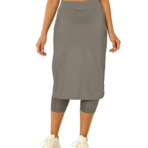 Aurgelmir Womens Tennis Skirt with Capris Leggings Golf Knee Length Skorts Athletic Long Skirts for Women with Pockets Grey