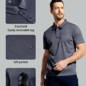 MIER Men's Polo Shirts Polyester Casual Tennis Collared Shirts Short Sleeve with Pocket, Sun Protection, Grey, XXL